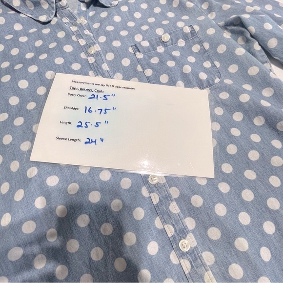 Loft Womens Blue & White Polka Dot Top Shirt Sz L Button Front Long Sleeve - Picture 9 of 12